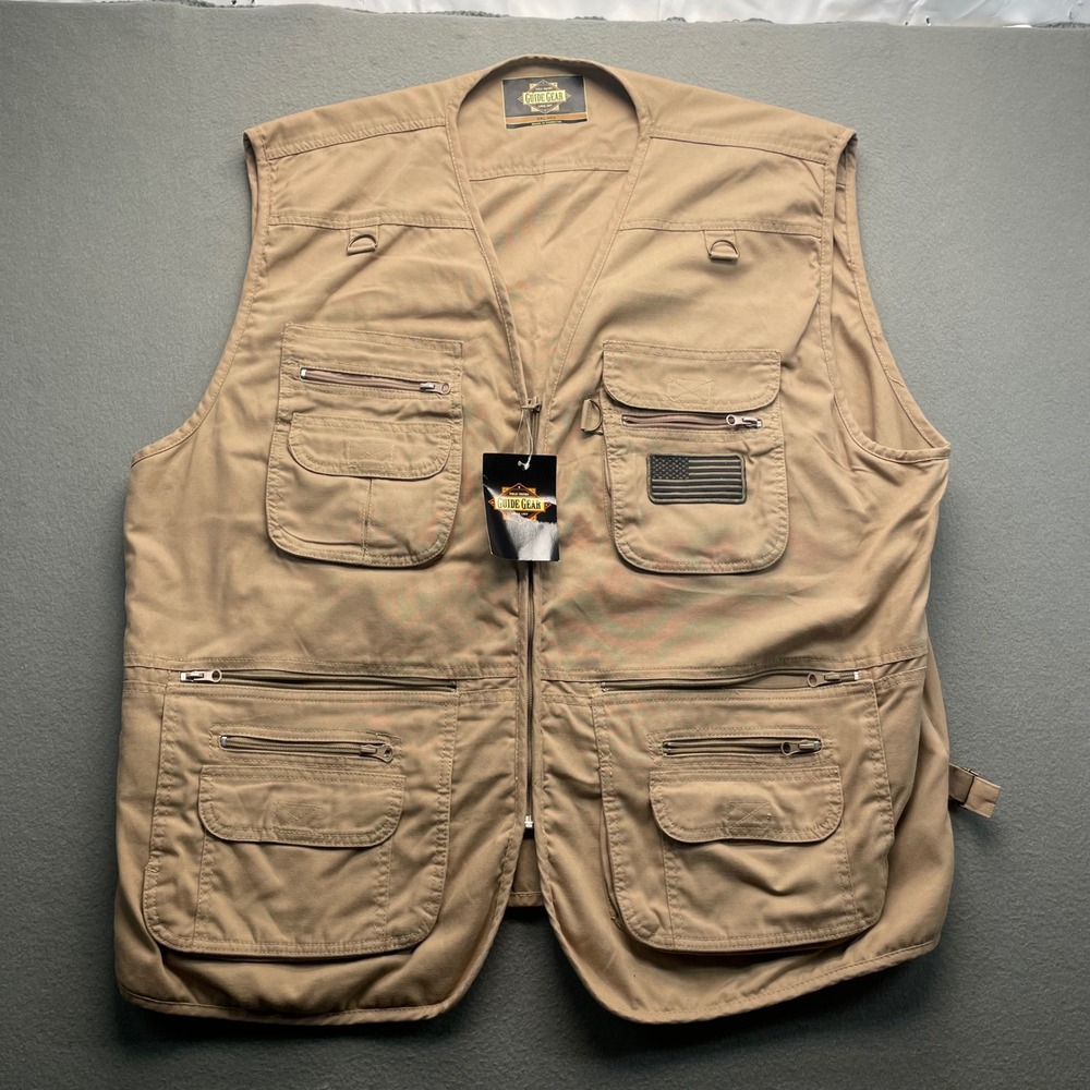 NWT Guide Gear Utility Tactical Fishing Vest Mens 5XL Khaki Tan NWT Multi-Pocket